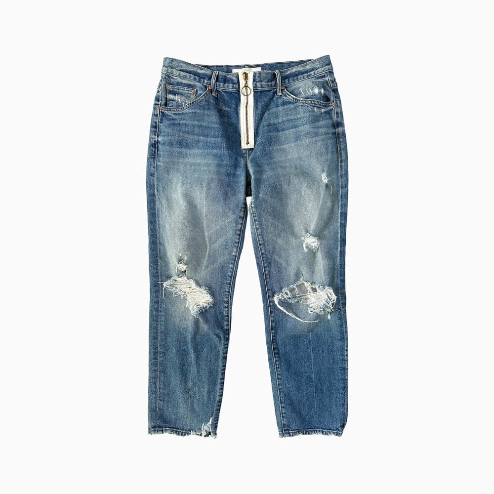 Mother Denim XYZ Saint Jeans 28 Crop Cotton Exposed Zip Distressed 90s Grunge